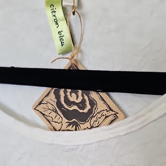 Citron Bleu White Textured Crinkle Casual Short Sleeve Top Medium - Picture 3 of 8